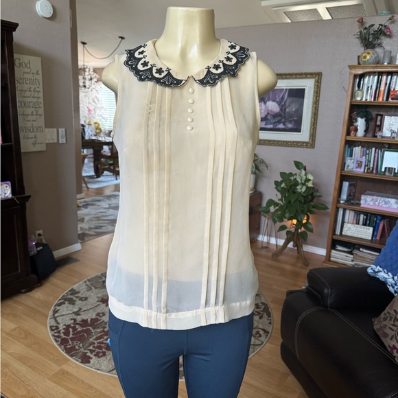 Charlotte Russe black & beige sheer sleeveless blouse-size M - Picture 5 of 9